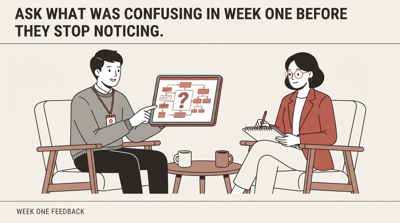 The week-one feedback frame, which came back with no invented lettering