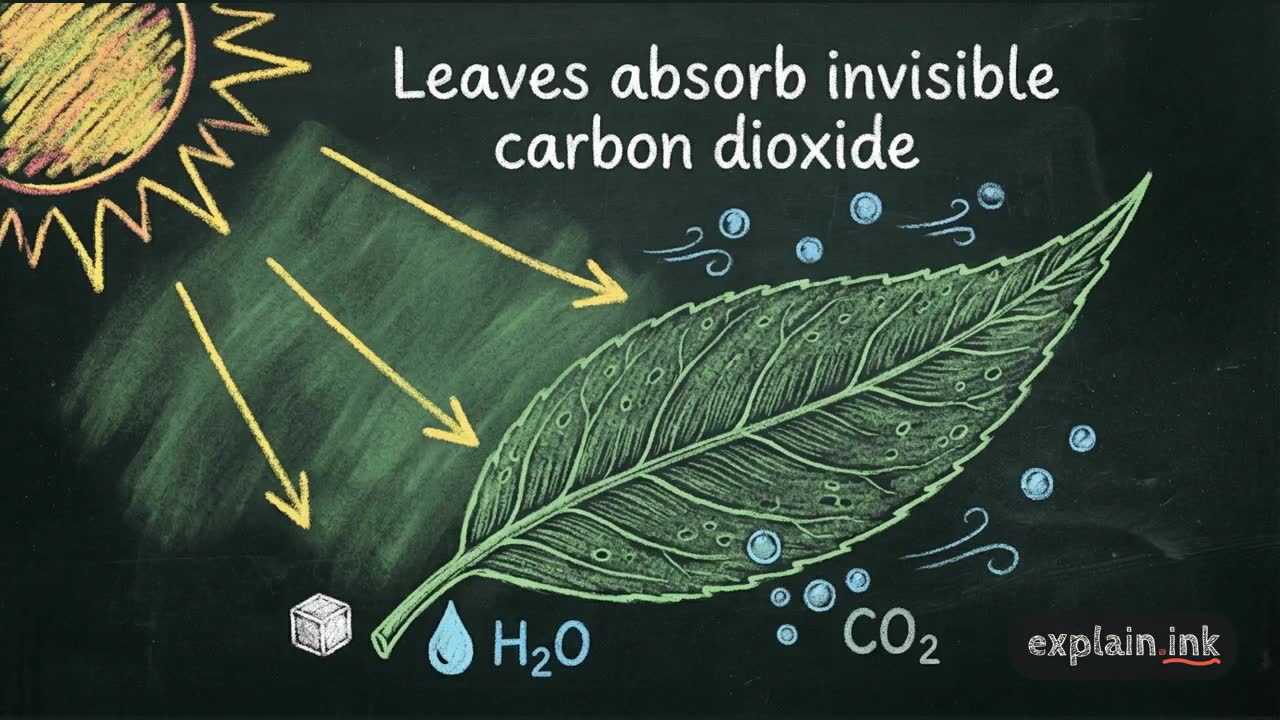 How photosynthesis works, drawn in Colored chalk