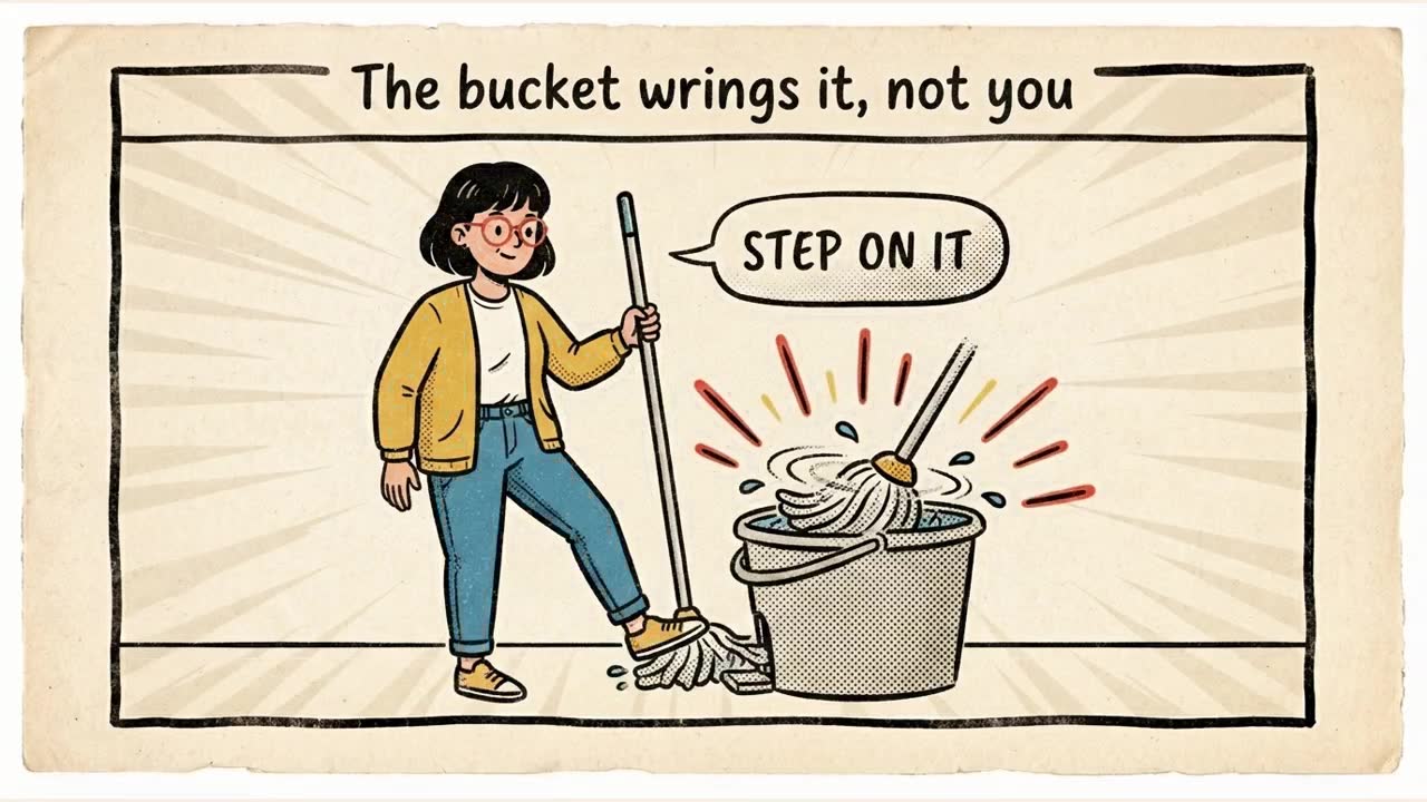 An advert for a mop, drawn in Comic